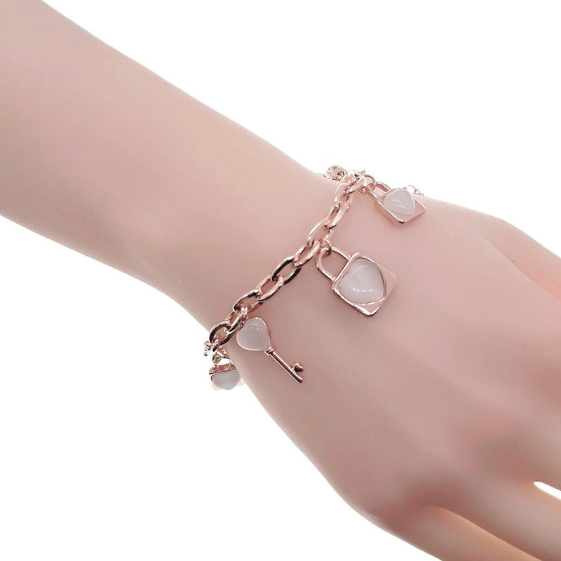 Lock & Key Simulated Moonstone Charm Bracelet - CHOMEL