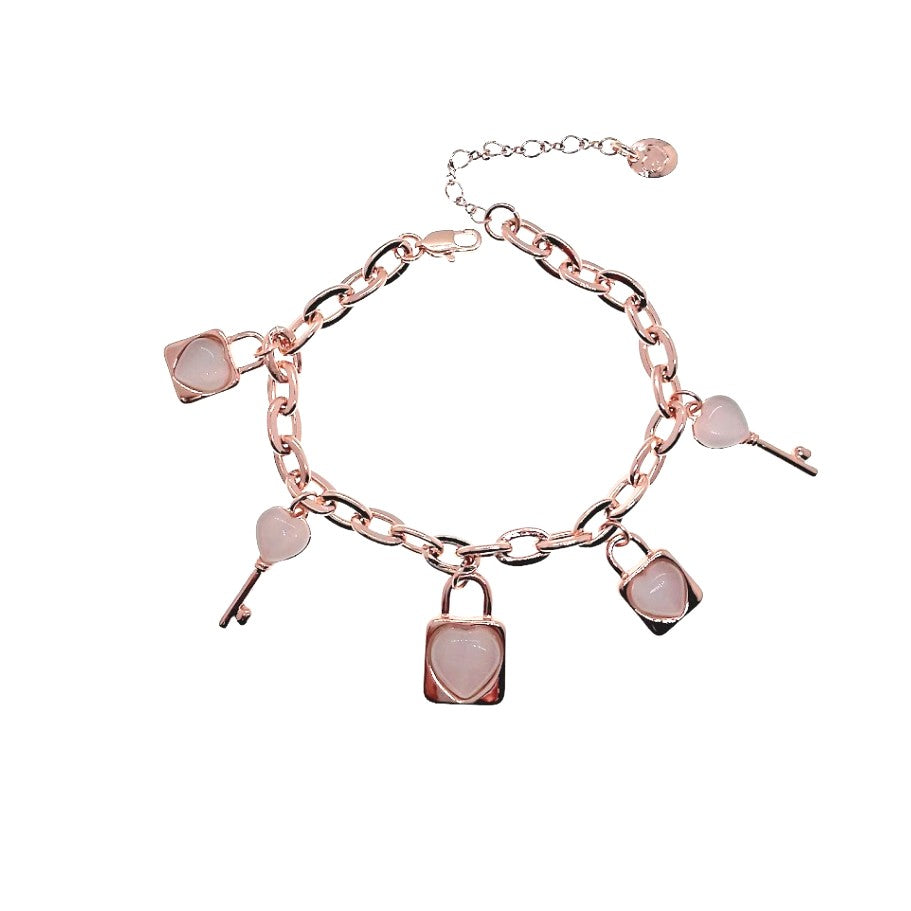 Lock & Key Simulated Moonstone Charm Bracelet - CHOMEL