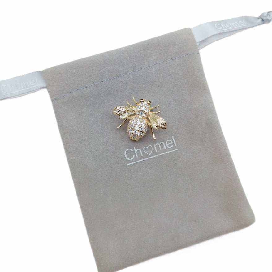 gold bee brooch with sparkling cubic zirconia
