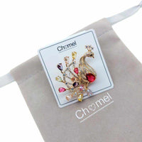 Gold plated peacock cubic zirconia brooch with coloured stones