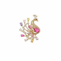 Peacock butterfly cubic zirconia brooch with gold plating and coloured stones