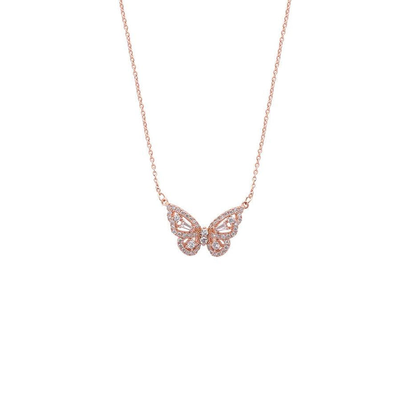 Butterfly cubic zirconia pendant on rosegold chain necklace