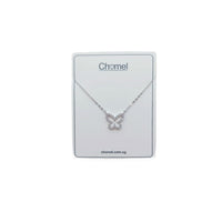 Butterfly cubic zirconia pendant necklace with rhodium plating on adjustable chain
