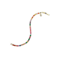 Cubic Zirconia Tennis Bracelet with colourful 4mm stones and gold-plated finish, featuring an adjustable clasp for a perfect fit.
