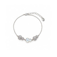 cz bracelet with a fine silver-tone chain, white iridescent gourd charm and sparkling pavé bead accents.