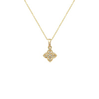 Gold-toned CZ Necklace with a delicate four-petal flower pendant set with clear stones and a fine chain.