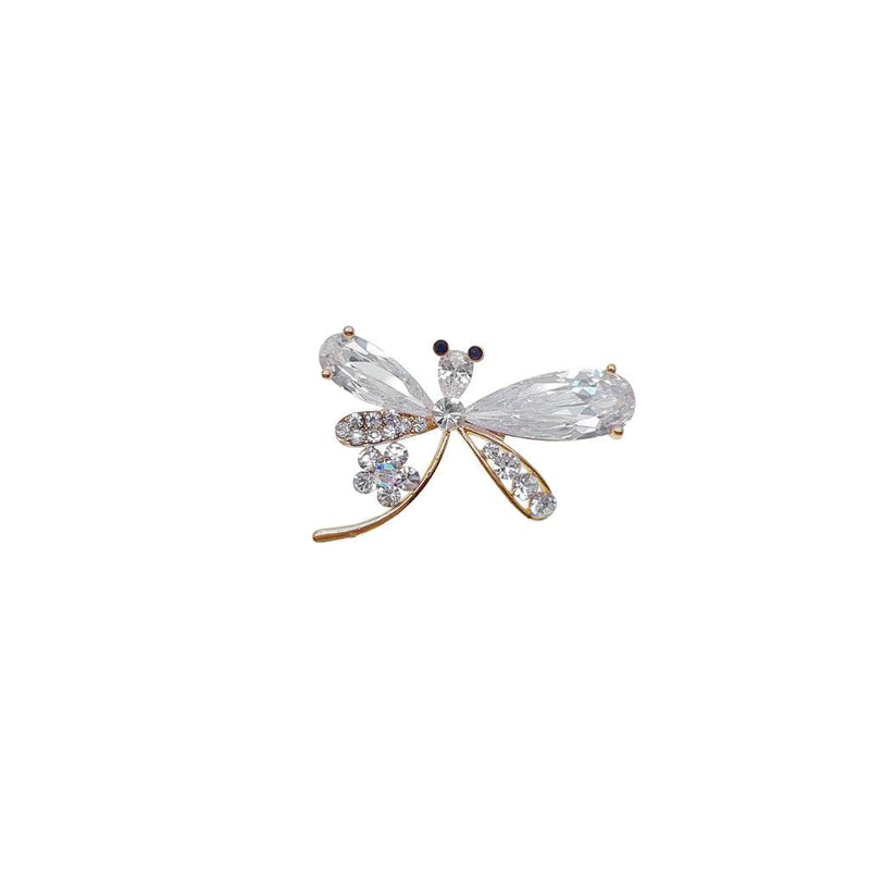 Gold plated dragonfly brooch with cubic zirconia and flower accent