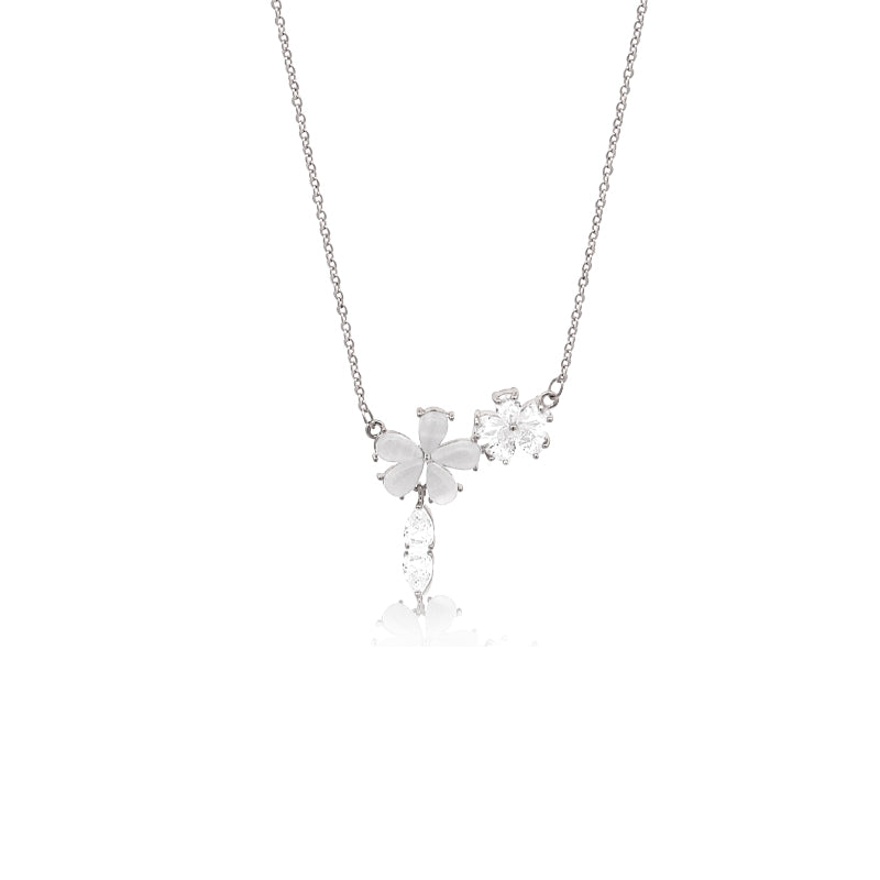 Simulated Moonstone Flower Necklace - CHOMEL