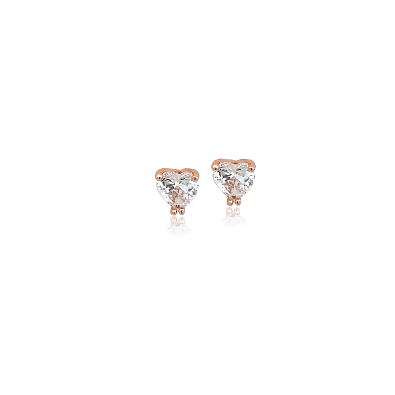 Heart 5mm Cubic Zirconia Solitaire Stud Earring - CHOMEL