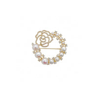 flower freshwater pearl brooch with rose cubic zirconia and gold plating