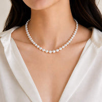 Freshwater pearl 17 inch necklace with flower rhodium clasp