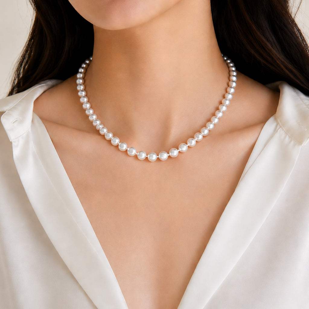 Freshwater pearl 17 inch necklace with flower rhodium clasp