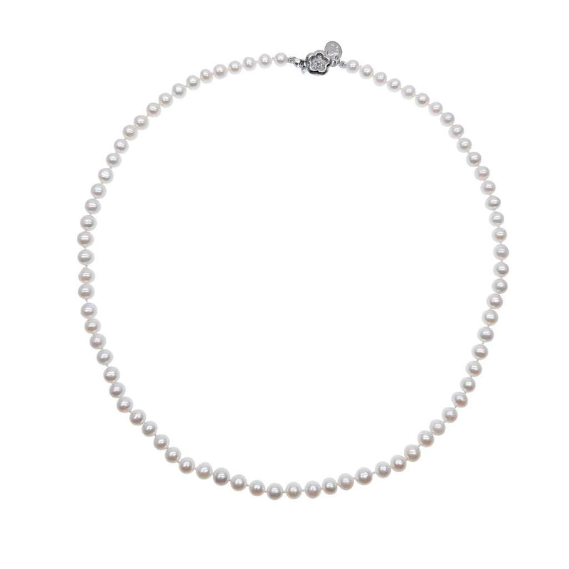 Freshwater pearl 17 inch necklace with flower rhodium clasp