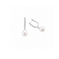 Teardrop freshwater pearl hoop earrings with rhodium finish