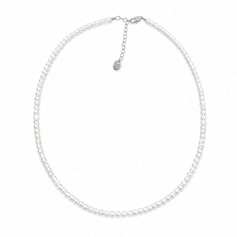 Freshwater pearl wire choker necklace with rhodium clasp