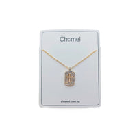Gold plated chain necklace with a rectangular cubic zirconia cross pendant, combining elegance and subtle Interlocking Ring style.