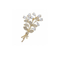 Gold plated leaf cubic zirconia brooch with bouquet design