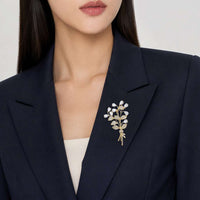 Gold plated leaf cubic zirconia brooch with sparkling stones