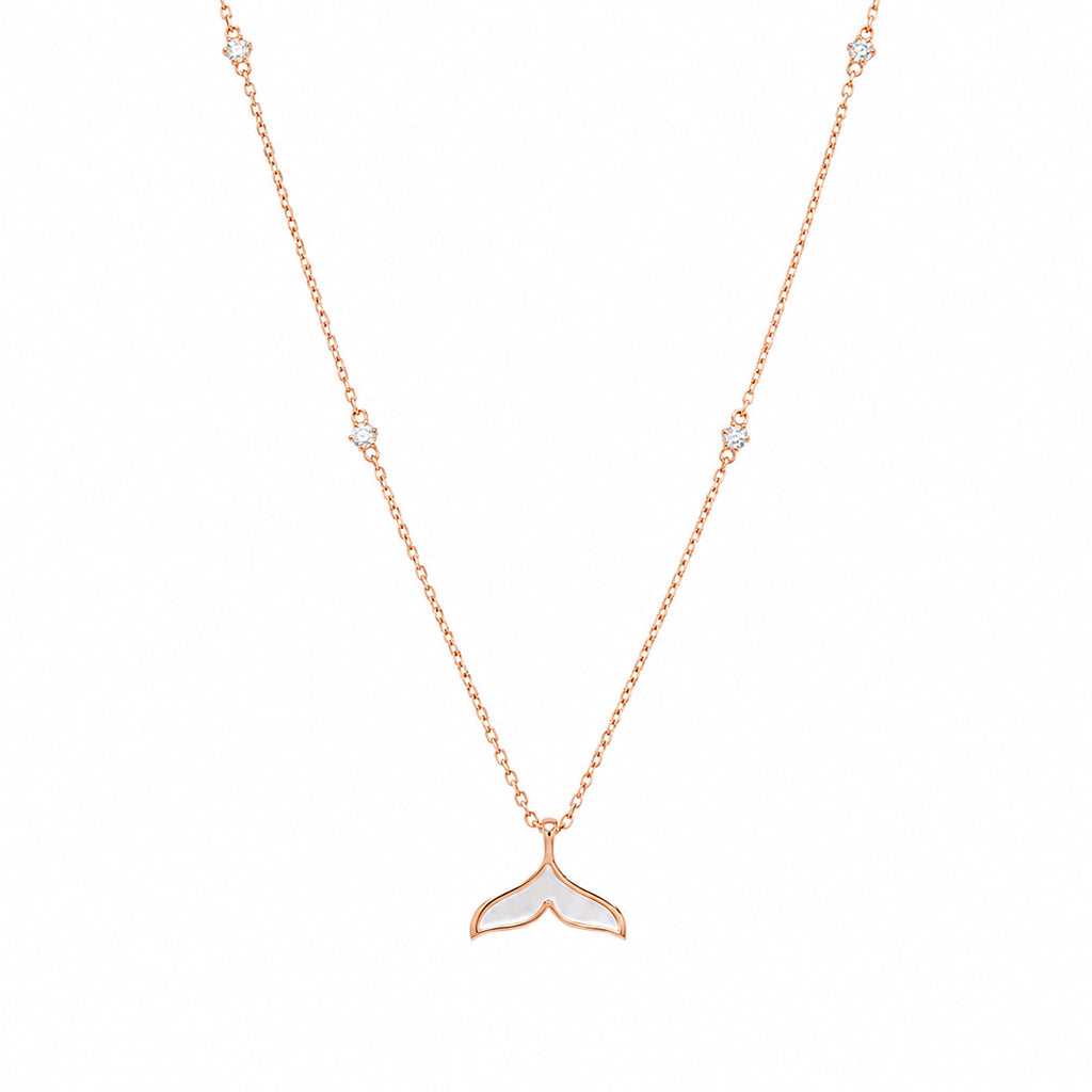 mermaid tail cubic zirconia necklace with mother of pearl pendant rosegold finish