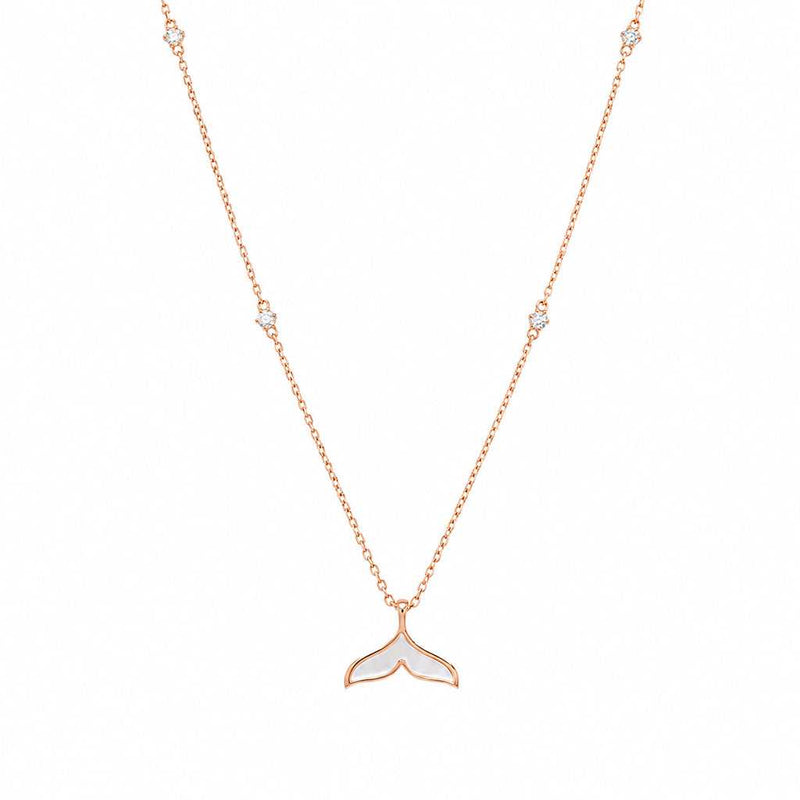 mermaid tail cubic zirconia necklace with mother of pearl pendant rosegold finish
