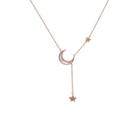 Rose gold moon and star mother of pearl pendant necklace