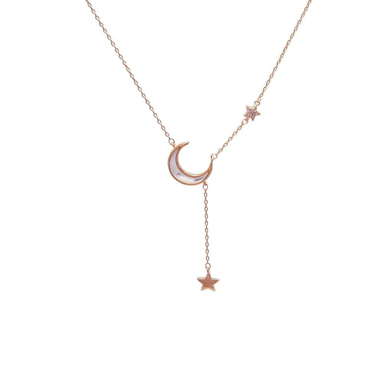 Rose gold moon and star mother of pearl pendant necklace