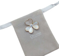 Gold plated 3 leaf clover mother of pearl cubic zirconia brooch