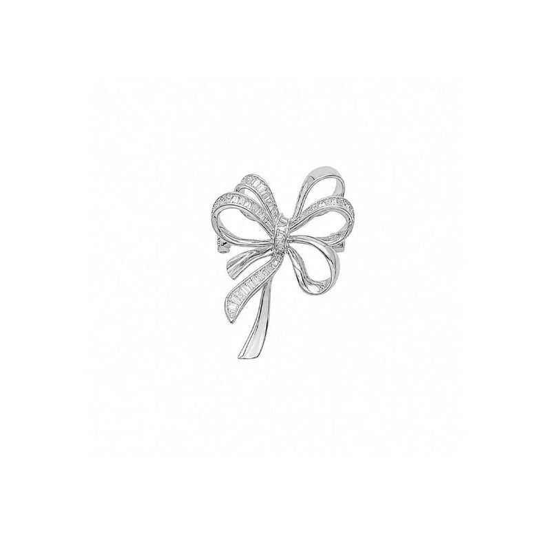 Elegant ribbon cubic zirconia brooch with rhodium plating
