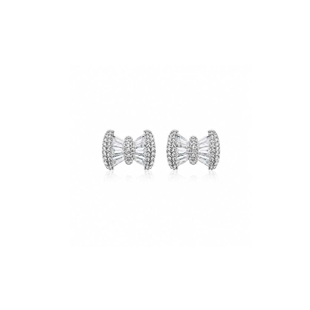 Elegant ribbon cubic zirconia stud earrings rhodium plated