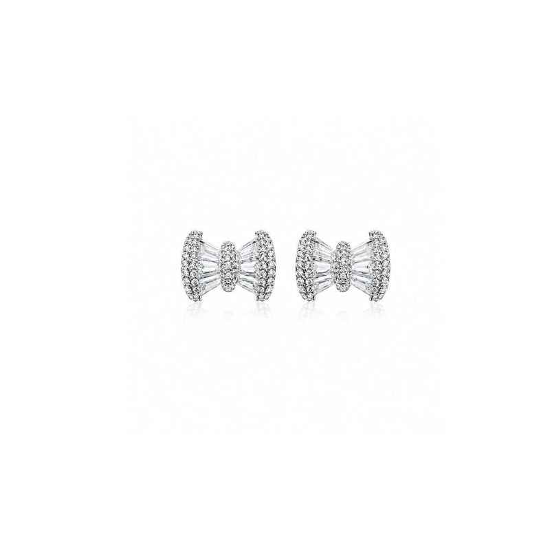 Elegant ribbon cubic zirconia stud earrings rhodium plated