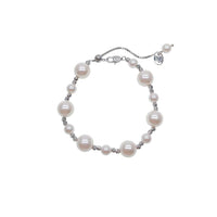 simulated pearl bracelet with pull string and rhodium beads