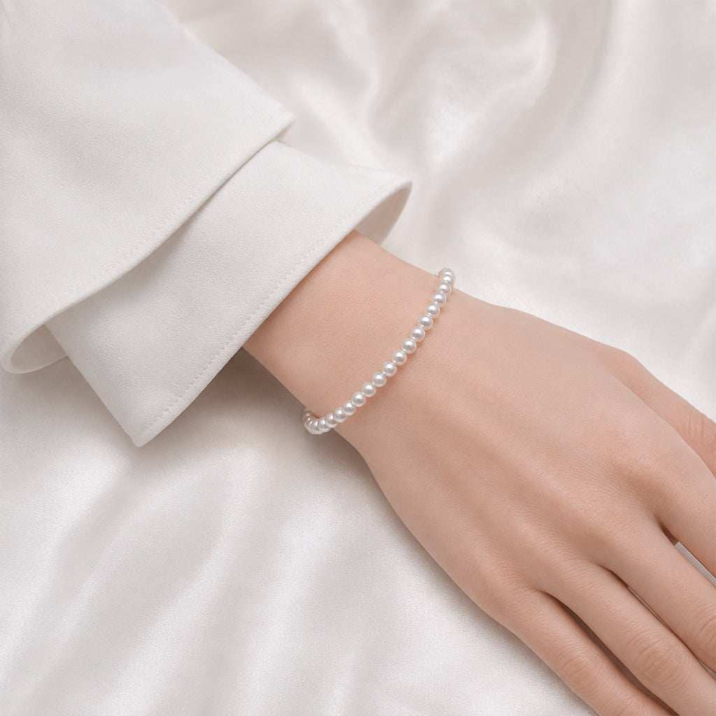 6mm simulated pearl elastic bracelet on flexible band