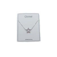 Star Pendant Necklace in silver-tone metal with a clear stone-set star pendant and delicate chain.