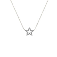Star Pendant Necklace in silver-tone metal with a fine chain and open star pendant set with sparkling clear stones