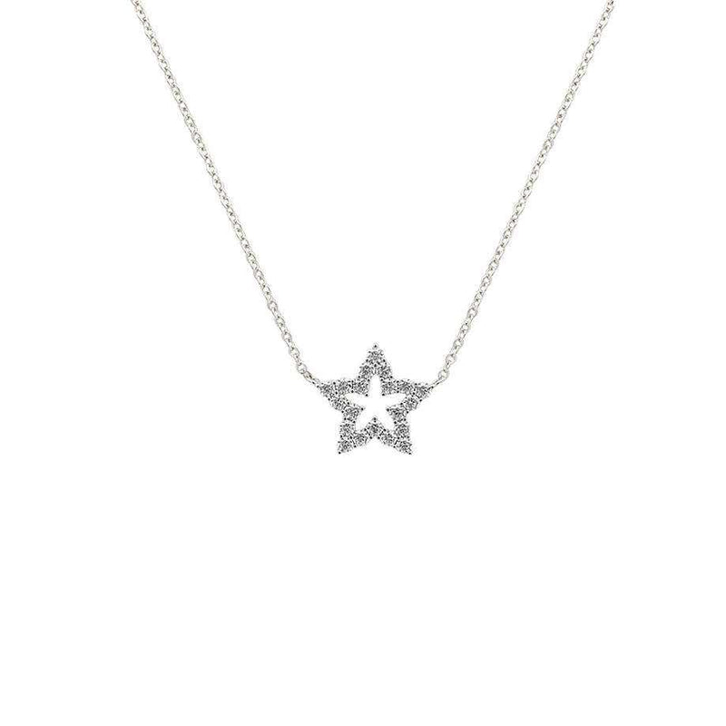 Star Pendant Necklace in silver-tone metal with a fine chain and open star pendant set with sparkling clear stones