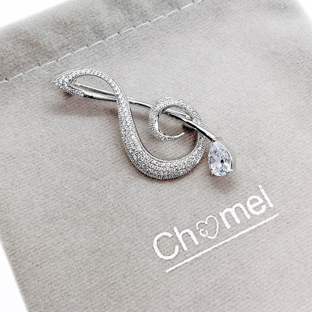 Music Note Cubic Zirconia Brooch.