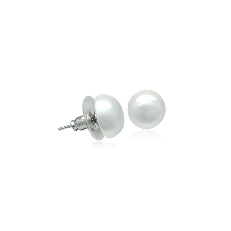 Simulated Pearl 10mm Button Earrings.