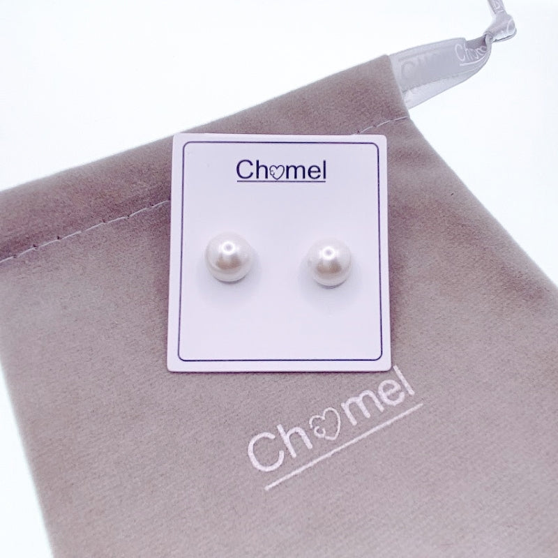 Simulated Pearl 10mm Button Earrings.