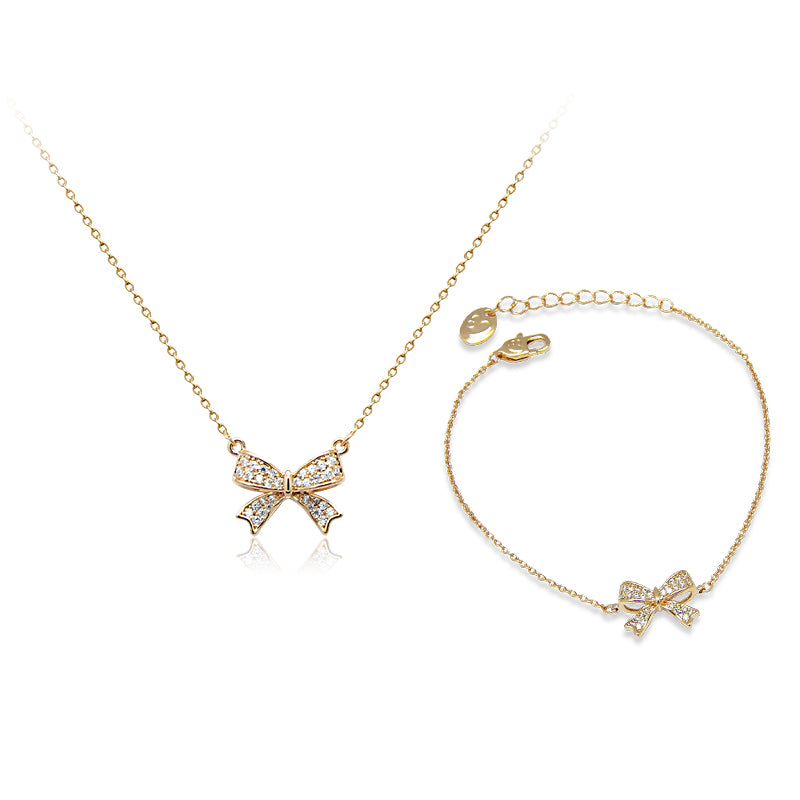 Ribbon Cubic Zirconia Necklace & Bracelet Set - CHOMEL