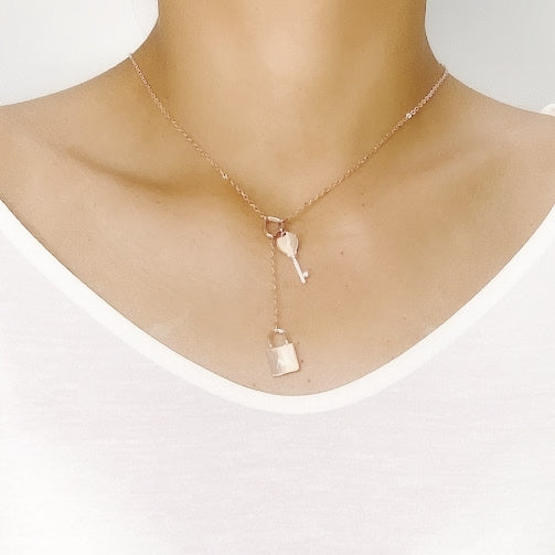 Lock & Key Simulated Moonstone Necklace.