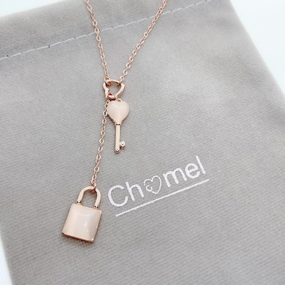 Lock & Key Simulated Moonstone Necklace.