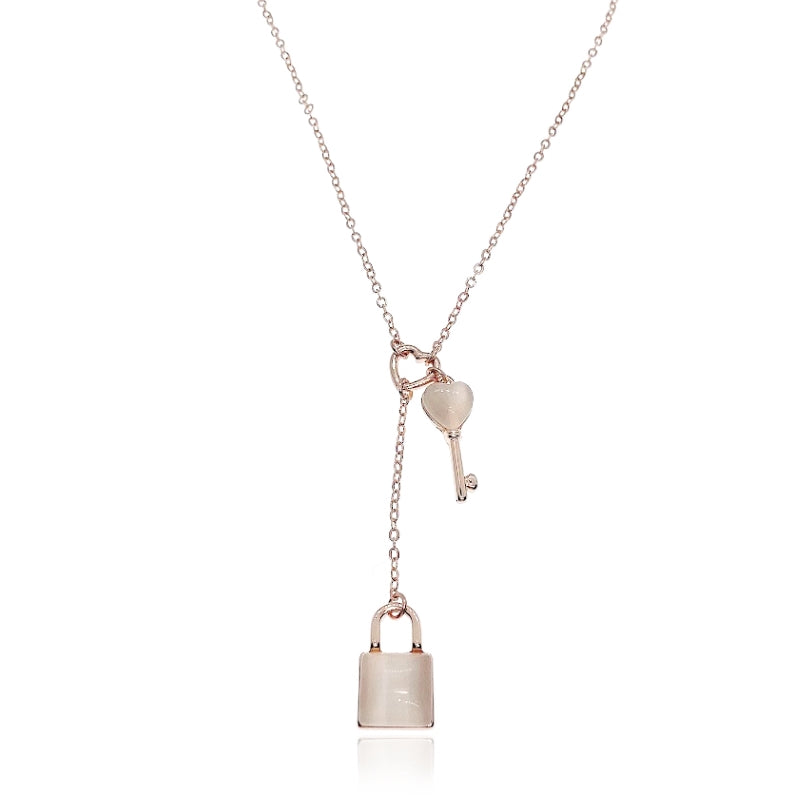 Lock & Key Simulated Moonstone Necklace.