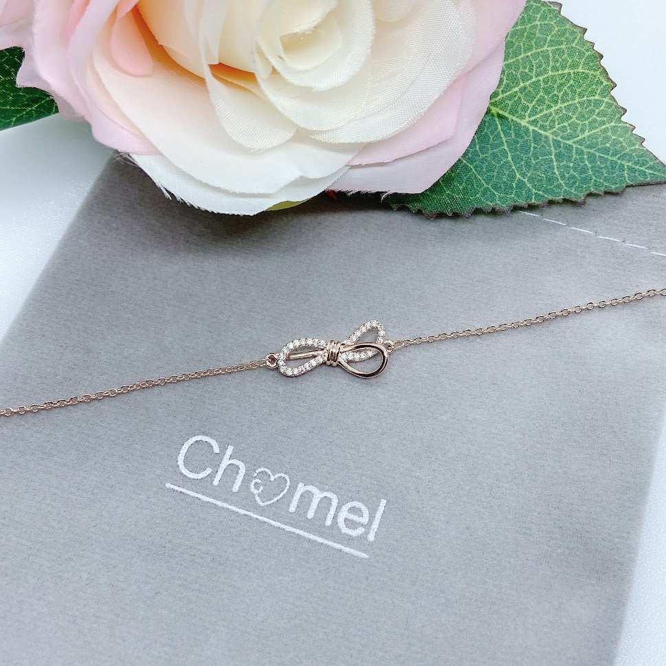 ぴょん様 シルバーパヴェクリップ 17cm rose gold bracelet Ribbon Cubic Zirconia Bracelet - Elegant Rosegold Chain Jewelry
