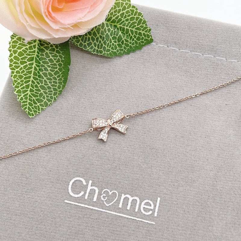 Ribbon Cubic Zirconia Bracelet - Elegant Rosegold Chain Jewelry
