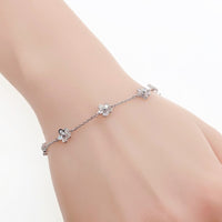 Rhodium Flower Cubic Zirconia Bracelet - CHOMEL