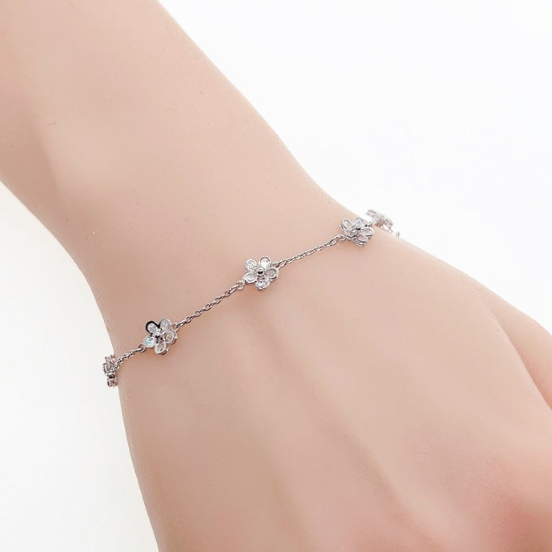Rhodium Flower Cubic Zirconia Bracelet - CHOMEL