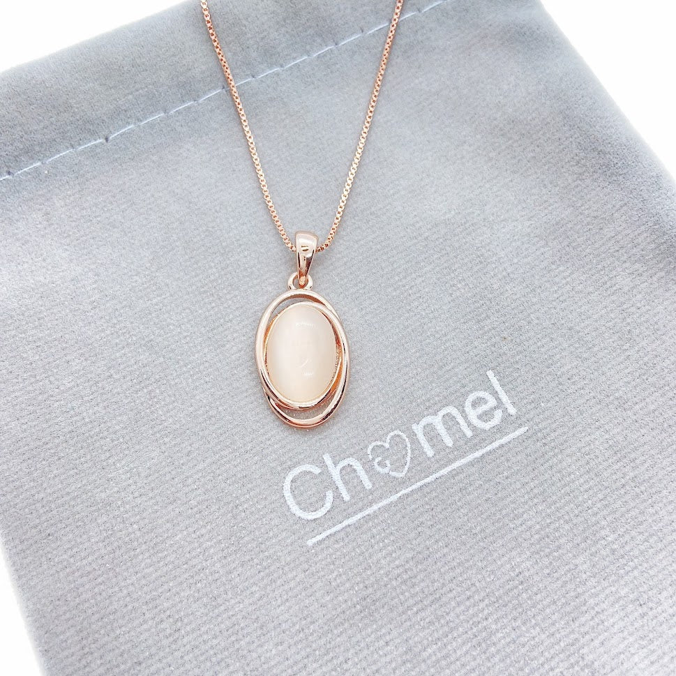 Oval Simulated Moonstone Necklace.