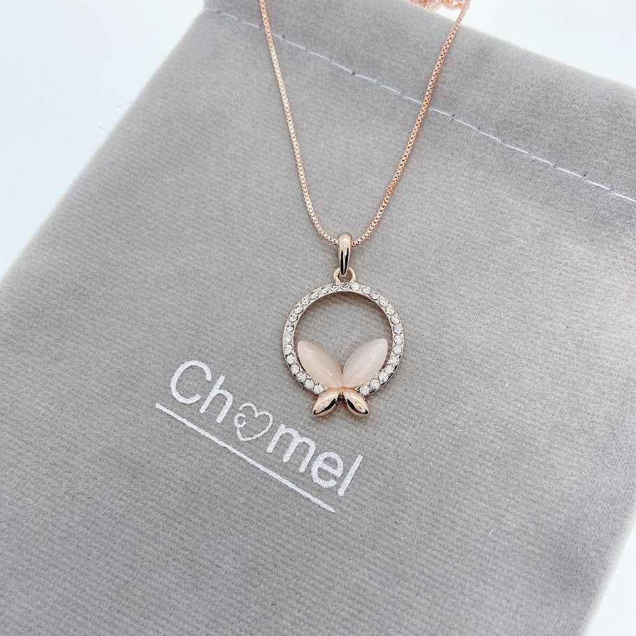 Butterfly Simulated Moonstone Necklace.