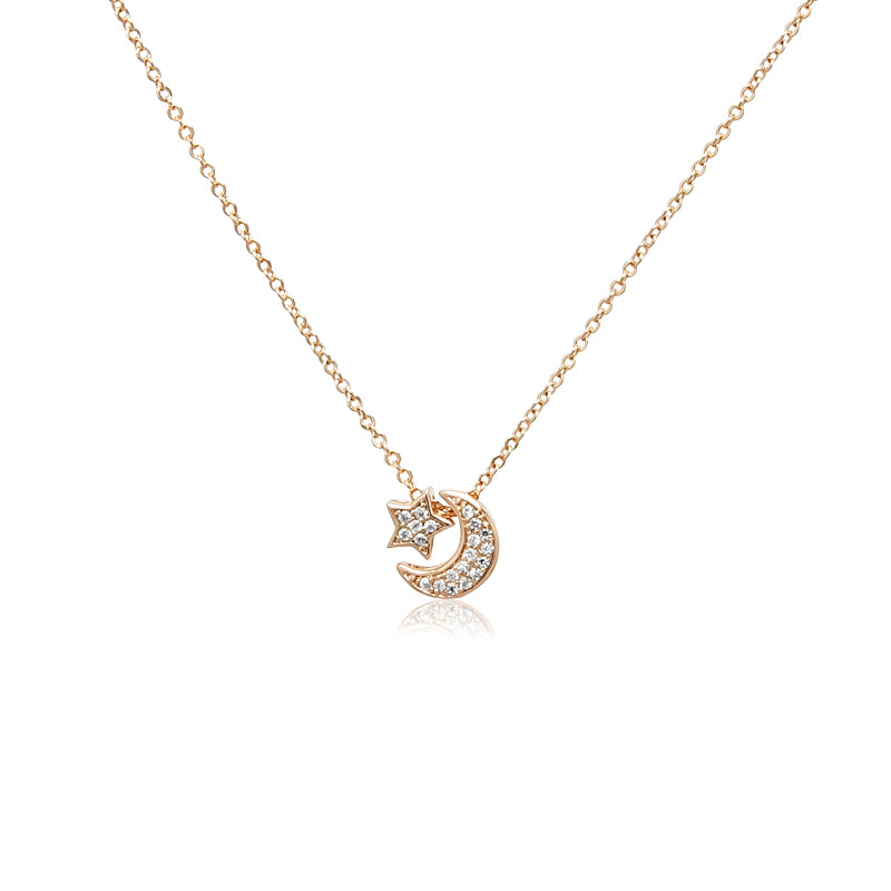 CHOMEL Cubic Zirconia Moon & Star Rosegold Necklace