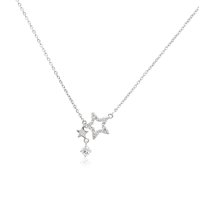 CHOMEL Cubic Zirconia Star with Drop Rhodium Necklace
